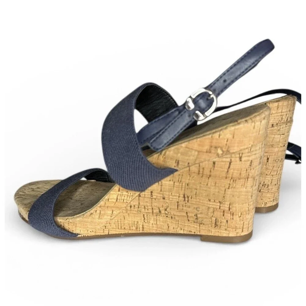 Aerosoles Paxton Women’s Size 12 Wedge Heel Sandals Navy Strappy Cork Sole